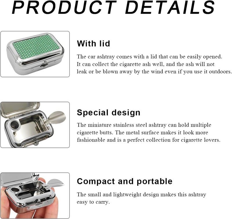 SHMZK Mini Portable Ashtrays, Metal Pocket Dustproof Car Ash Tray with Lid, Compact Square Windproof Car Cigar Ashtrays, Decorative Cigarette Snuffers Ashtray for Car Home Office (Green) - Image 3